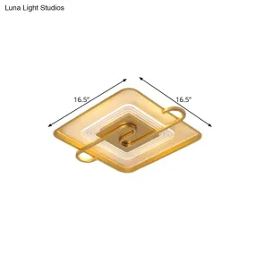 16.5"/20.5" Gold Metal LED Square Parlor Flushmount: Contemporary Close to Ceiling Lamp with Warm/White Light