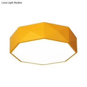 16"/20" Dia Hexagon Macaron Acrylic LED Flush Mount Light for Girls Bedroom - Pink/Yellow/Blue/Green Colors - Third Gear/Warm/White Light
