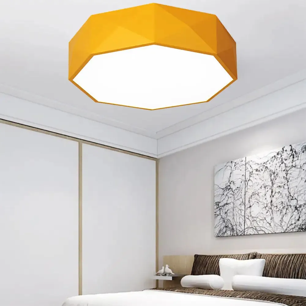 16"/20" Dia Hexagon Macaron Acrylic LED Flush Mount Light for Girls Bedroom - Pink/Yellow/Blue/Green Colors - Third Gear/Warm/White Light