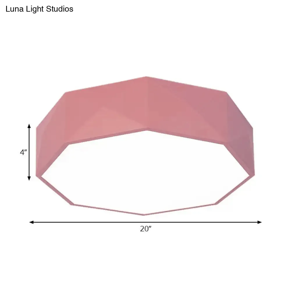 16"/20" Dia Hexagon Macaron Acrylic LED Flush Mount Light for Girls Bedroom - Pink/Yellow/Blue/Green Colors - Third Gear/Warm/White Light