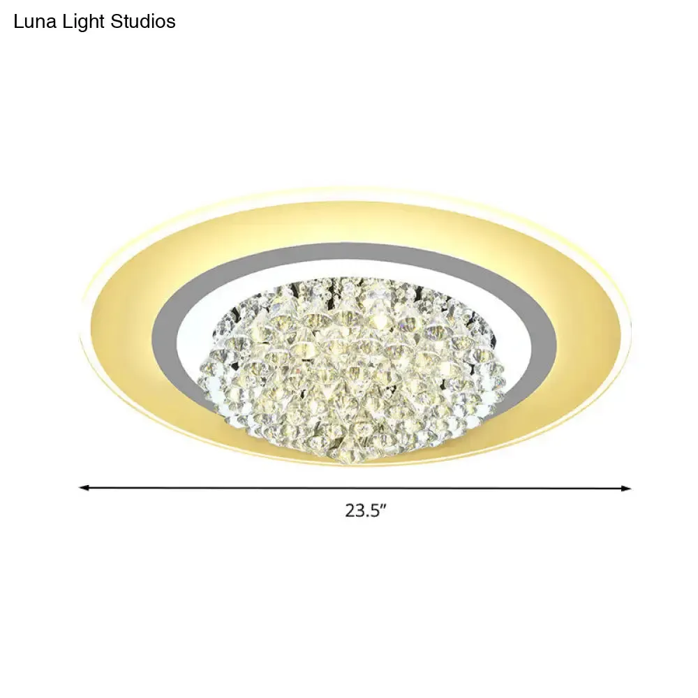 18"/23.5" LED Round Flush Light Fixture - Elegant White Crystal Flush Mount Lighting for Living Room in Warm/White Light