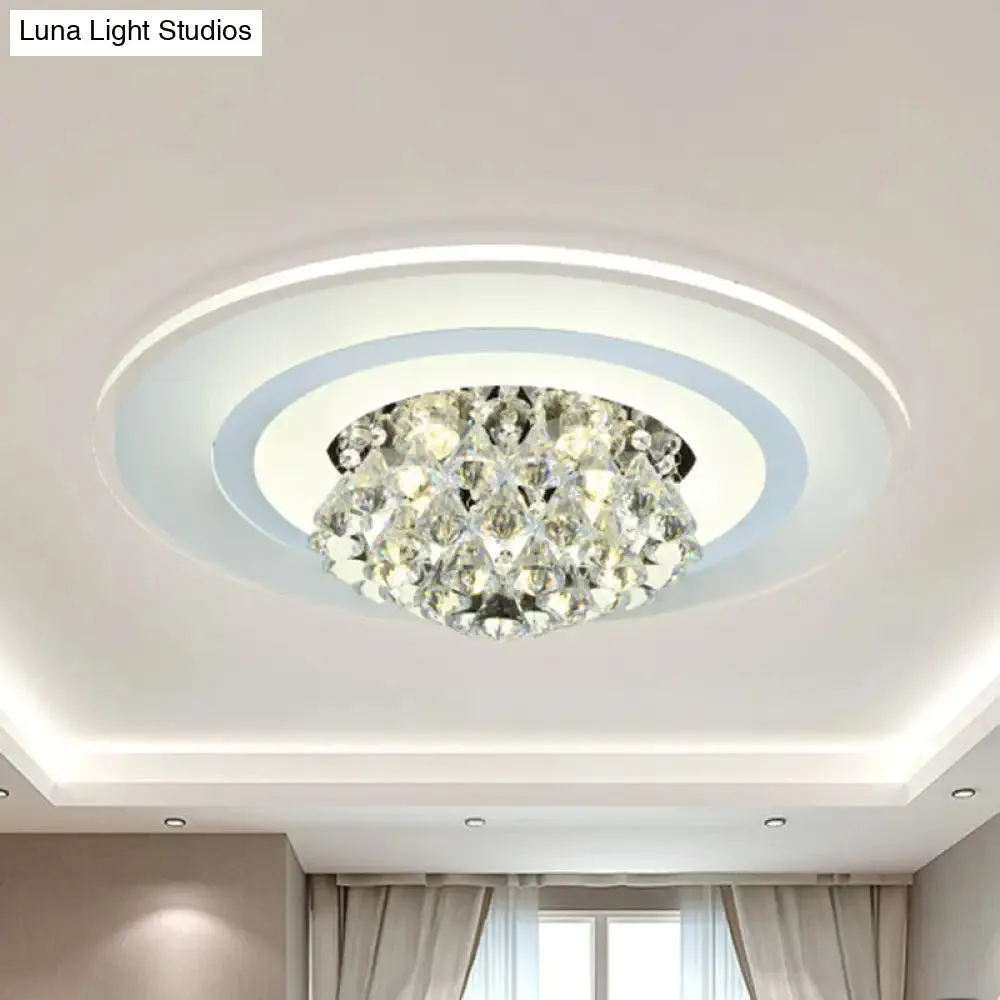 18"/23.5" LED Round Flush Light Fixture - Elegant White Crystal Flush Mount Lighting for Living Room in Warm/White Light