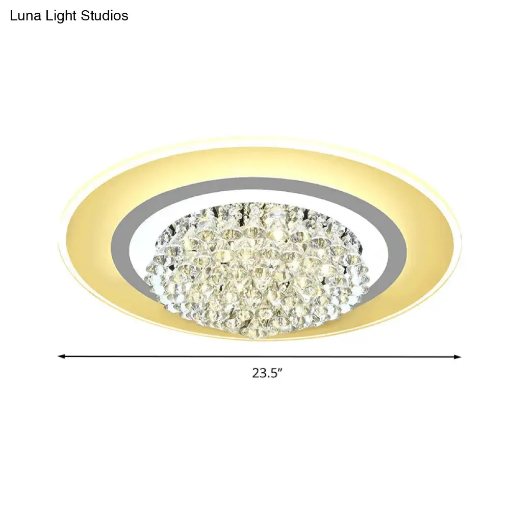18"/23.5" LED Round Flush Light Fixture - Elegant White Crystal Flush Mount Lighting for Living Room in Warm/White Light