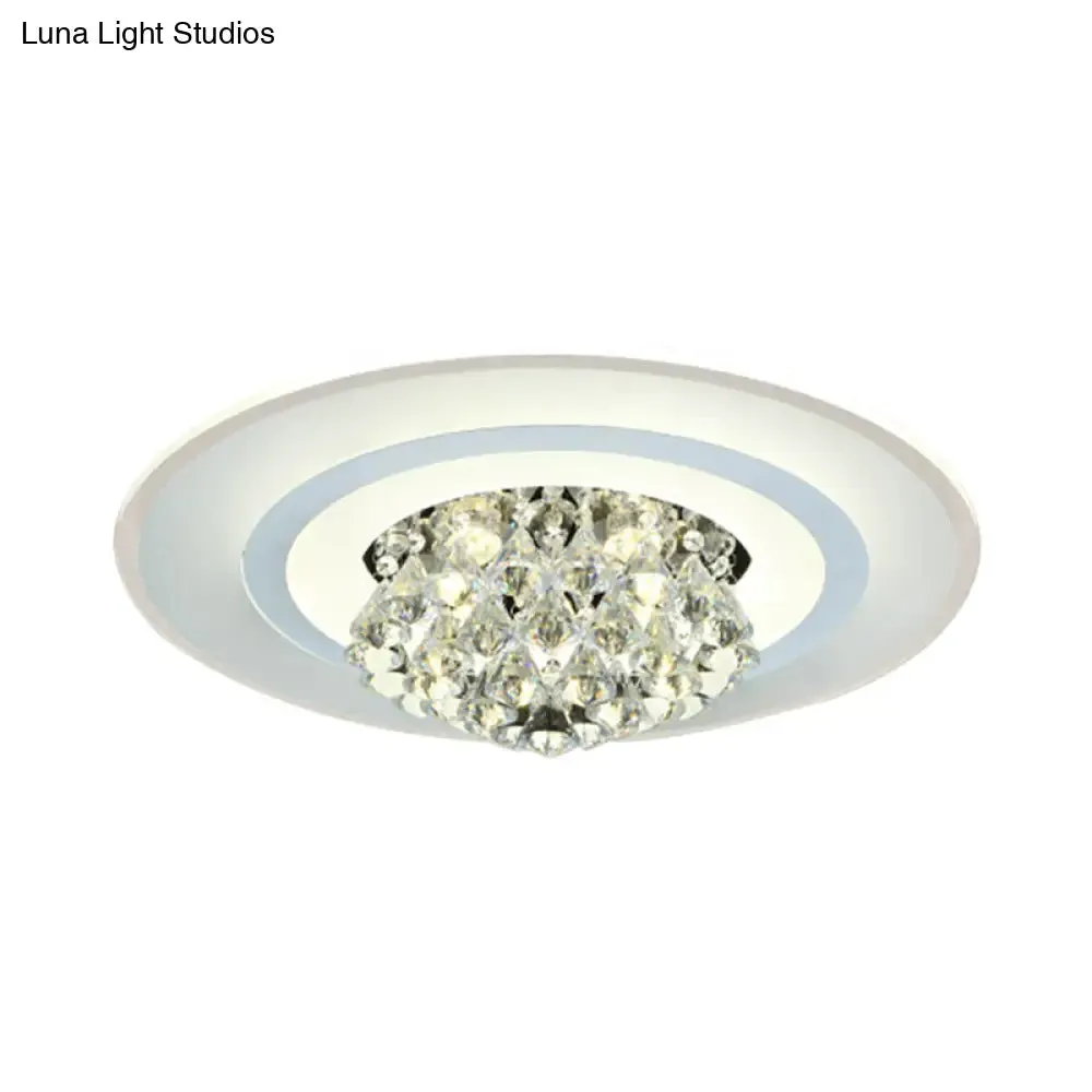 18"/23.5" LED Round Flush Light Fixture - Elegant White Crystal Flush Mount Lighting for Living Room in Warm/White Light