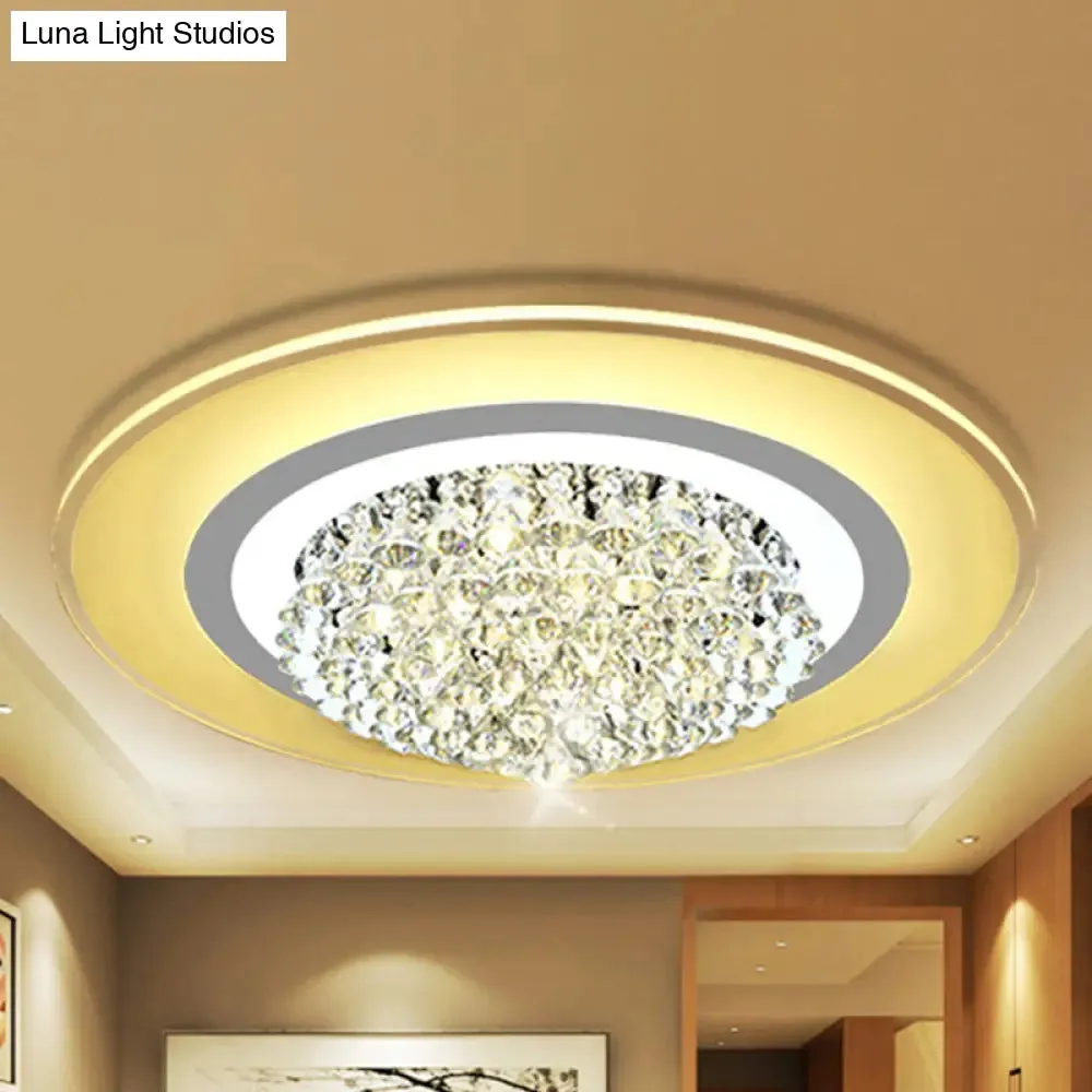 18"/23.5" LED Round Flush Light Fixture - Elegant White Crystal Flush Mount Lighting for Living Room in Warm/White Light