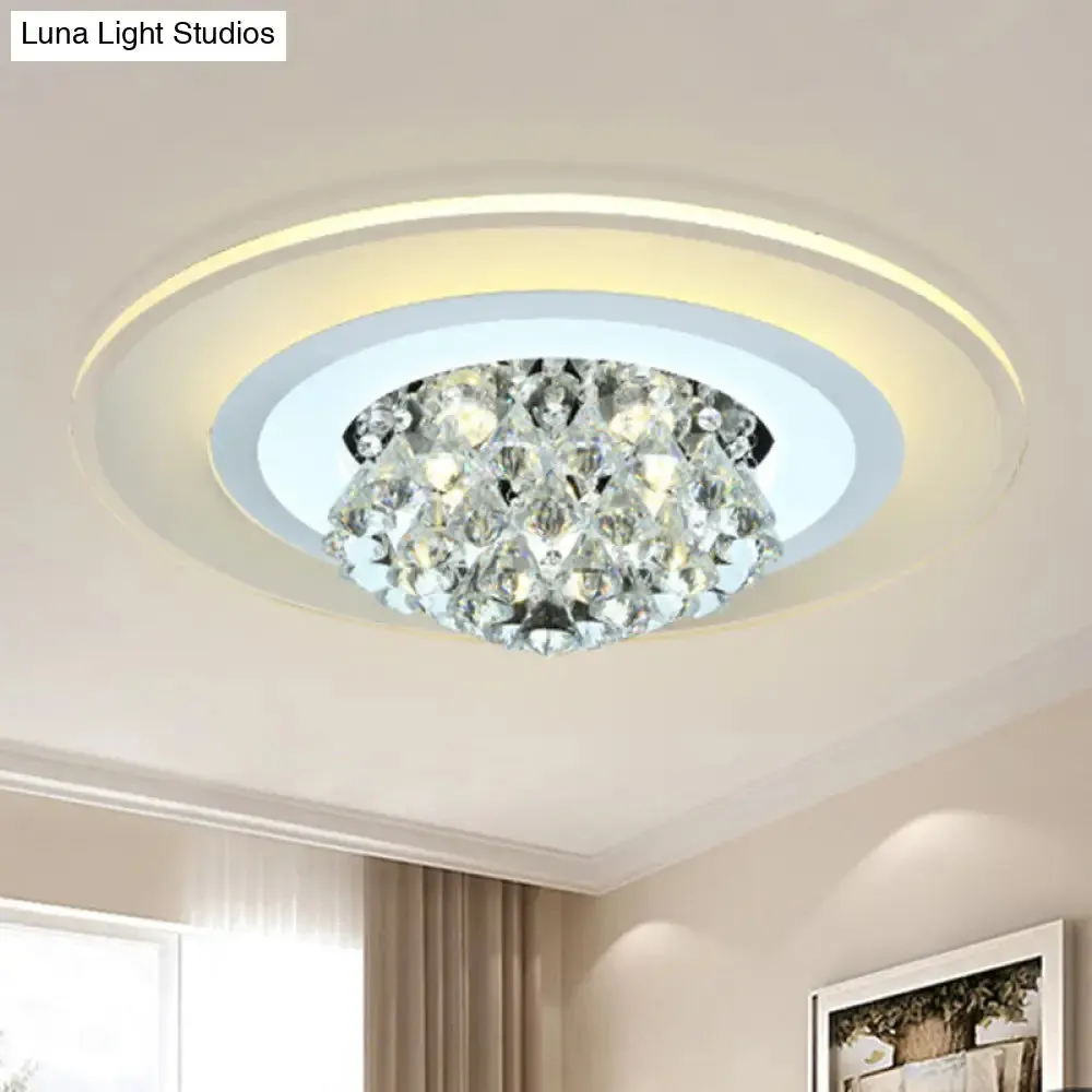 18"/23.5" LED Round Flush Light Fixture - Elegant White Crystal Flush Mount Lighting for Living Room in Warm/White Light