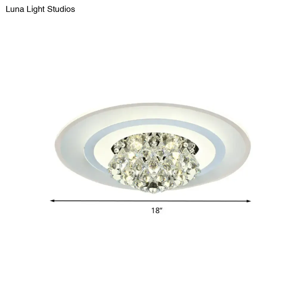 18"/23.5" LED Round Flush Light Fixture - Elegant White Crystal Flush Mount Lighting for Living Room in Warm/White Light