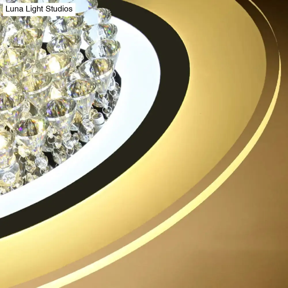 18"/23.5" LED Round Flush Light Fixture - Elegant White Crystal Flush Mount Lighting for Living Room in Warm/White Light