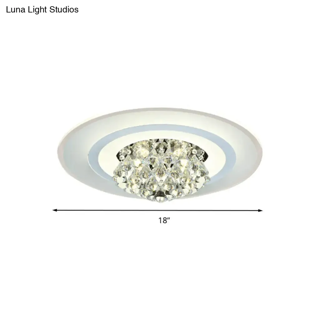 18"/23.5" LED Round Flush Light Fixture - Elegant White Crystal Flush Mount Lighting for Living Room in Warm/White Light