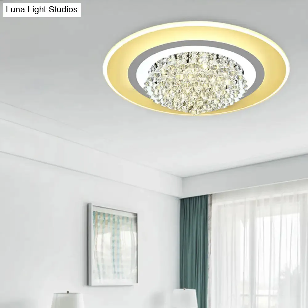18"/23.5" LED Round Flush Light Fixture - Elegant White Crystal Flush Mount Lighting for Living Room in Warm/White Light