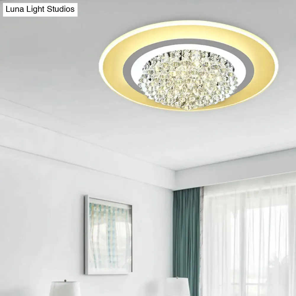 18"/23.5" LED Round Flush Light Fixture - Elegant White Crystal Flush Mount Lighting for Living Room in Warm/White Light