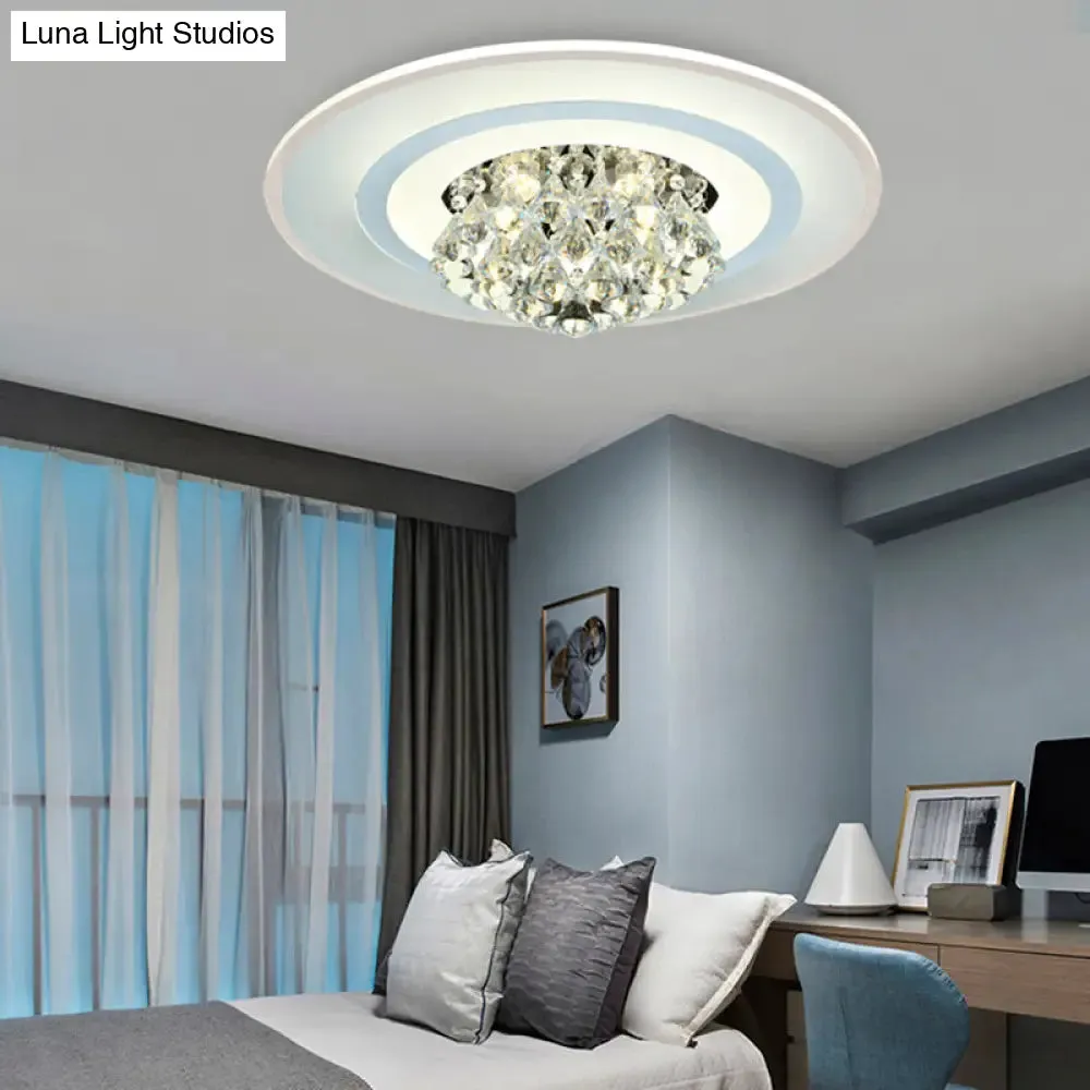 18"/23.5" LED Round Flush Light Fixture - Elegant White Crystal Flush Mount Lighting for Living Room in Warm/White Light