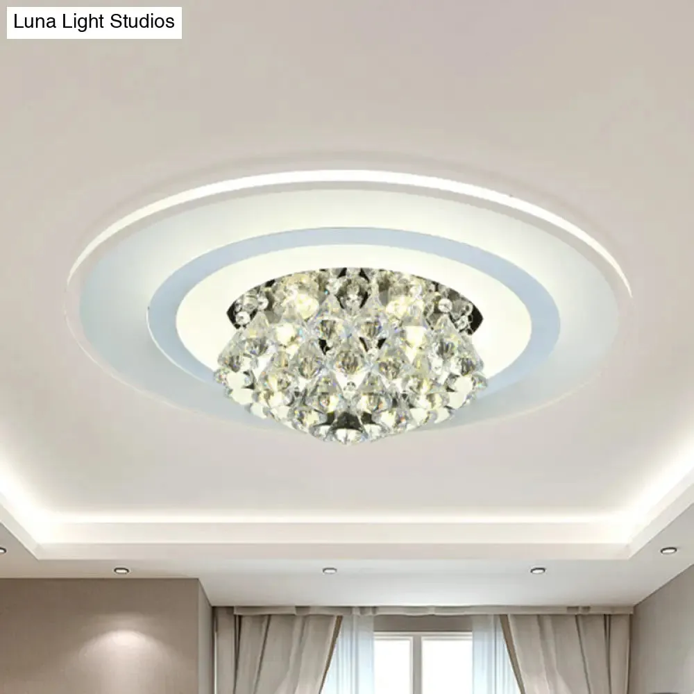18"/23.5" LED Round Flush Light Fixture - Elegant White Crystal Flush Mount Lighting for Living Room in Warm/White Light