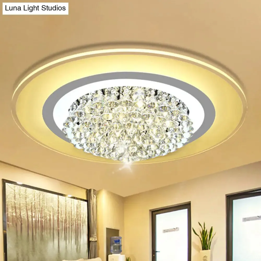18"/23.5" LED Round Flush Light Fixture - Elegant White Crystal Flush Mount Lighting for Living Room in Warm/White Light