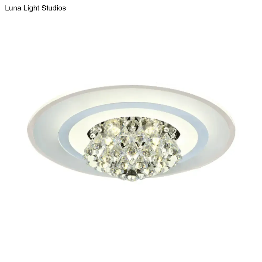 18"/23.5" LED Round Flush Light Fixture - Elegant White Crystal Flush Mount Lighting for Living Room in Warm/White Light