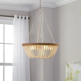 23.6" Bohemian Style Wood Bead Chandelier Oak White Chain Chandelier Farmhouse Cage Chandelier