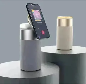 3 In 1 Multi-Function IPhone And AirPods Wireless Charger Portable Bluetooth Speaker With Touch Lamp For Home And Office