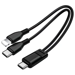 3.3FT Multi Type C Splitter Cable,2 in 1 Multi Charging Cable,USB C to USB C   Lightnning Port Compatible with iPhone 15/14/13,iPad Pro/Air,Samsung S24 S23,Moto,Black(Only Charging)