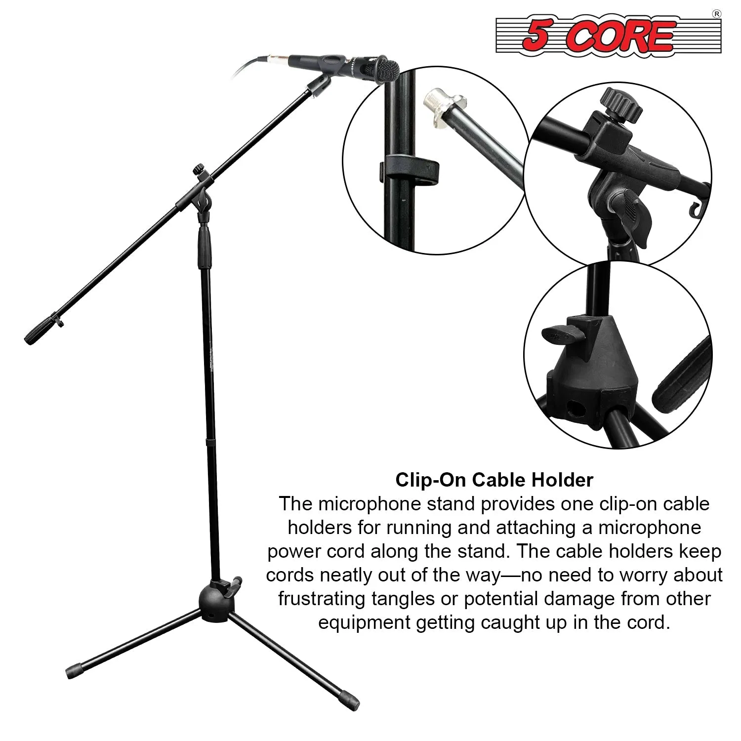 5 Core 360 Rotating Microphone Stand Boom Arm Foldable Tripod with