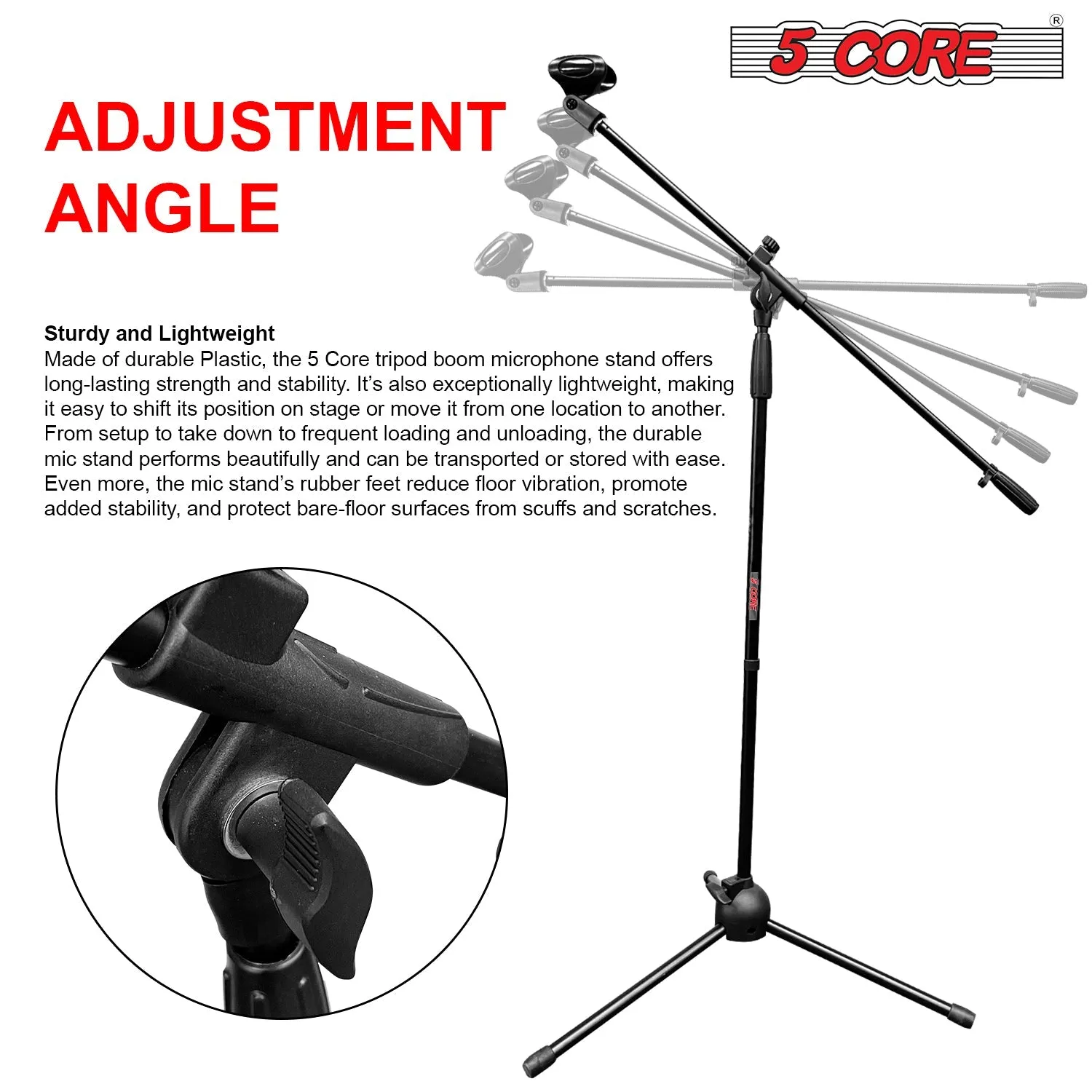 5 Core 360 Rotating Microphone Stand Boom Arm Foldable Tripod with