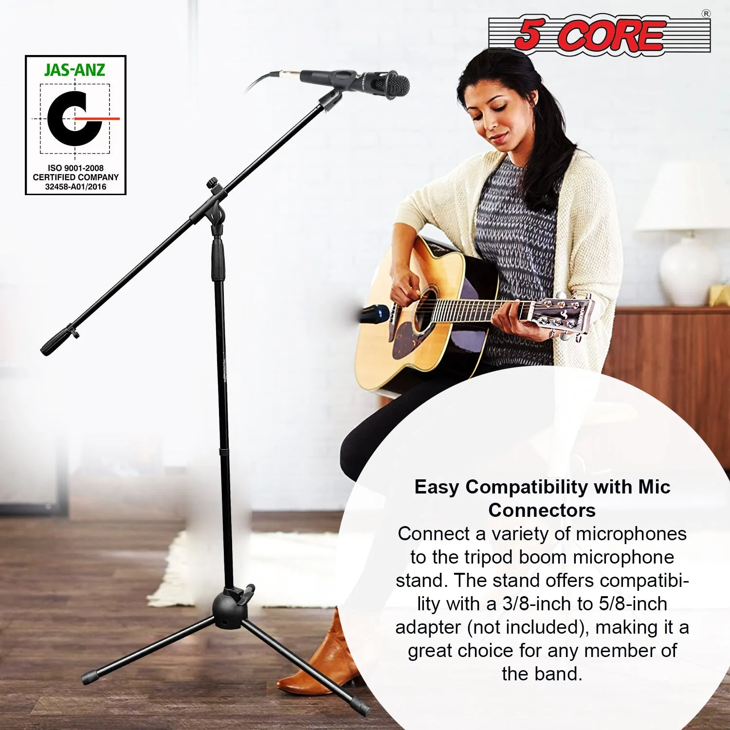 5 Core 360 Rotating Microphone Stand Boom Arm Foldable Tripod with