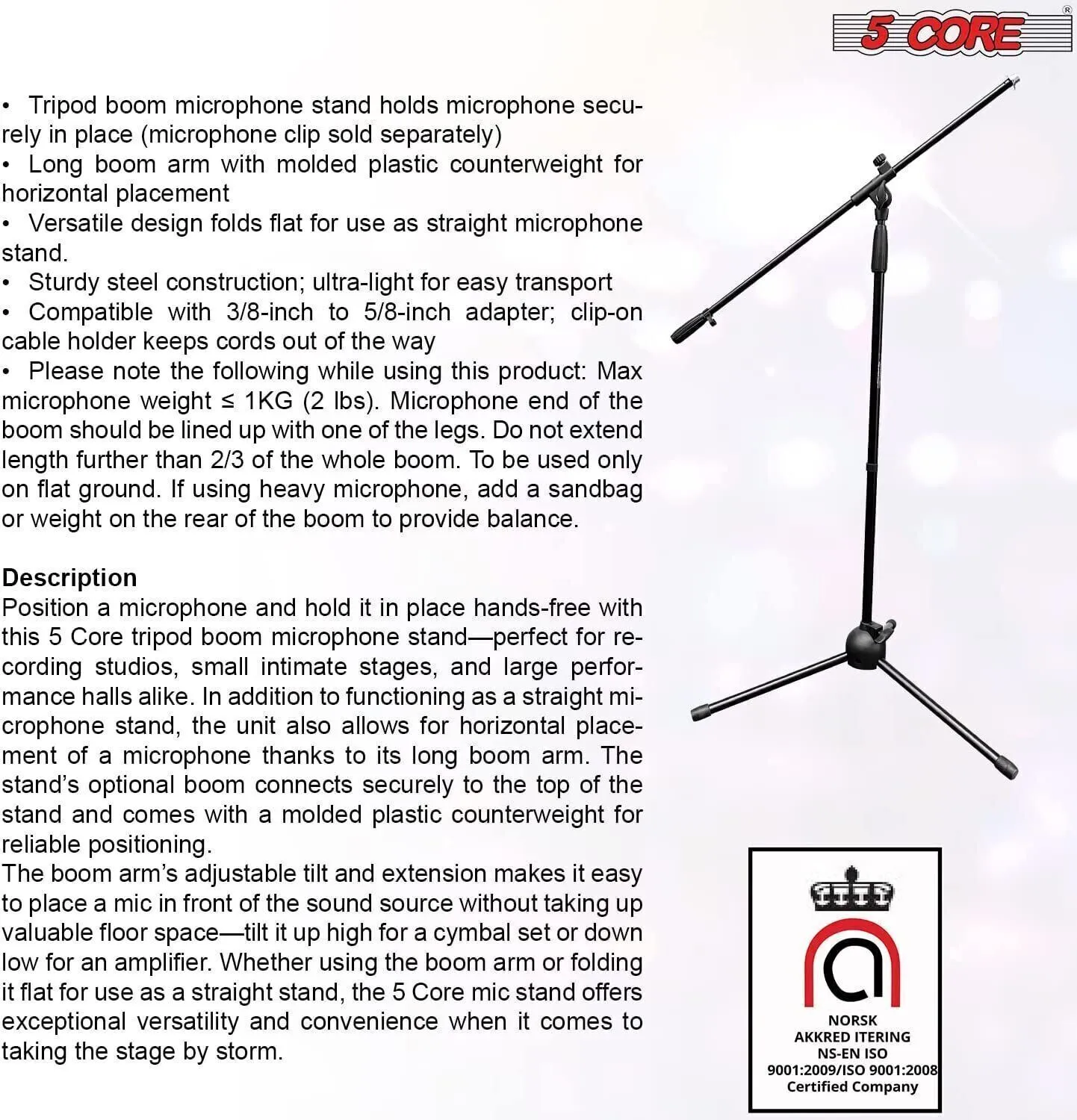 5 Core 360 Rotating Microphone Stand Boom Arm Foldable Tripod with