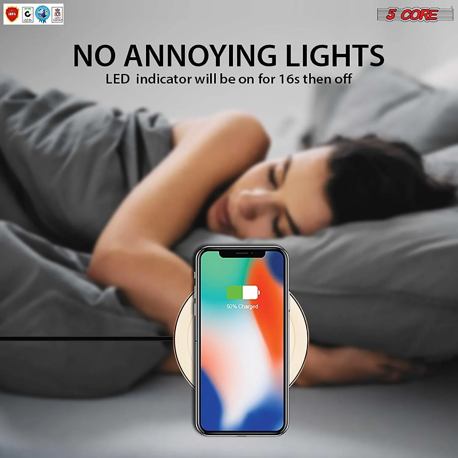 5 Core Wireless Charger, 15W Qi-Certified Max Fast Wireless Charging