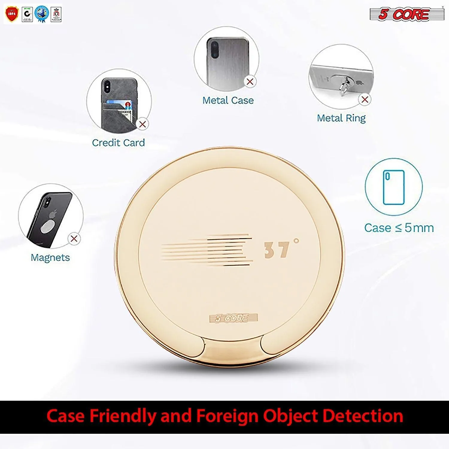 5 Core Wireless Charger, 15W Qi-Certified Max Fast Wireless Charging