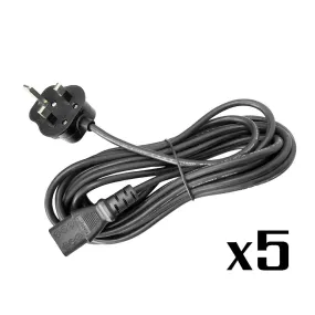 5x Replacement/Spare 5x 3-Pin UK Power Cables with 13A Fuse Pre-Installed