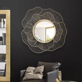 AGI Decorative Floral Wall Mirror // Hanging Mirror Sculpture // Modern Mirror for Home Decor for Living Room/Restaurant//Office/Guest House/Wash Basin/Bathroom/Entryways(Gold 26")