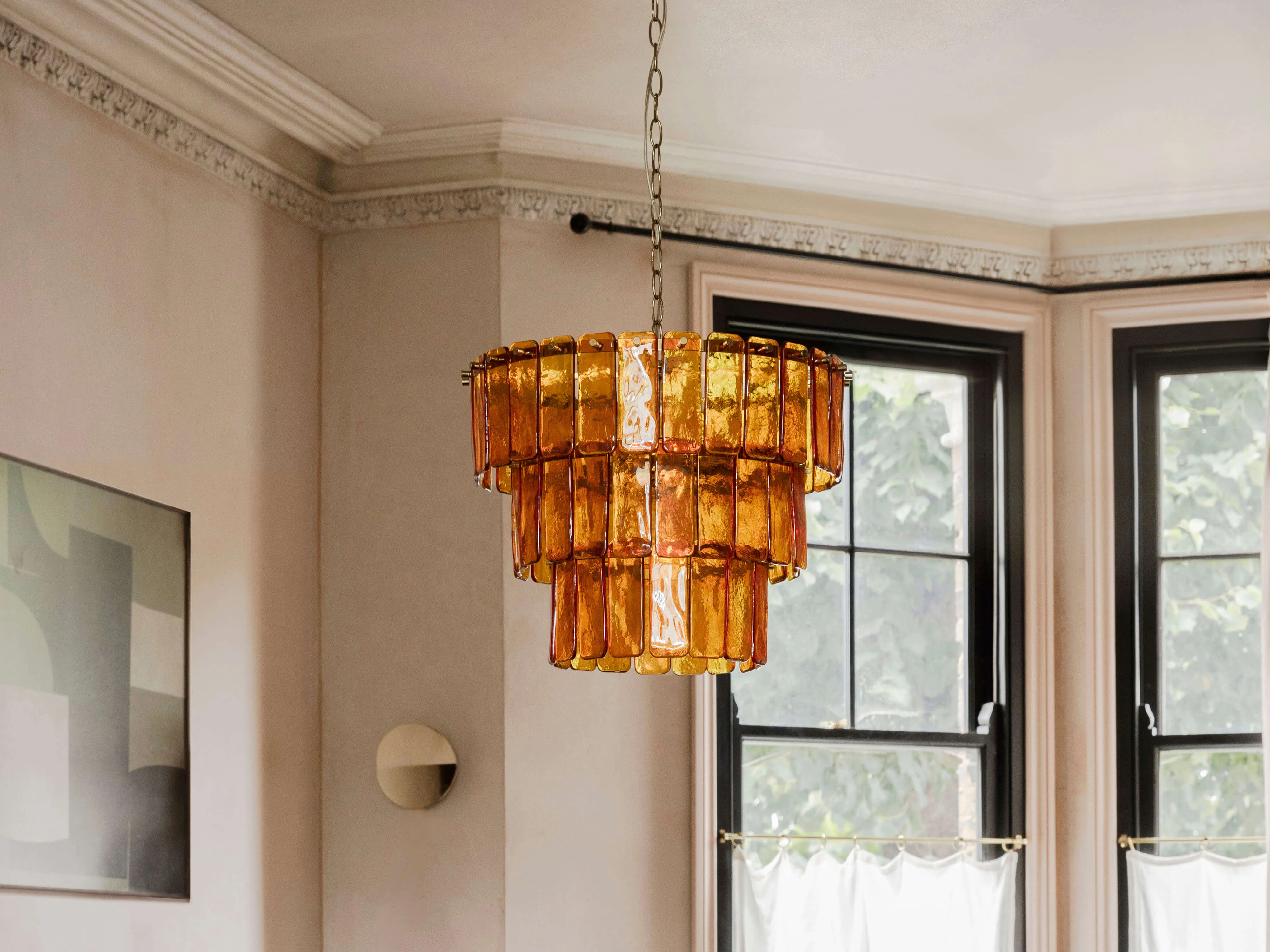 Amber glass 3 tiered chandelier