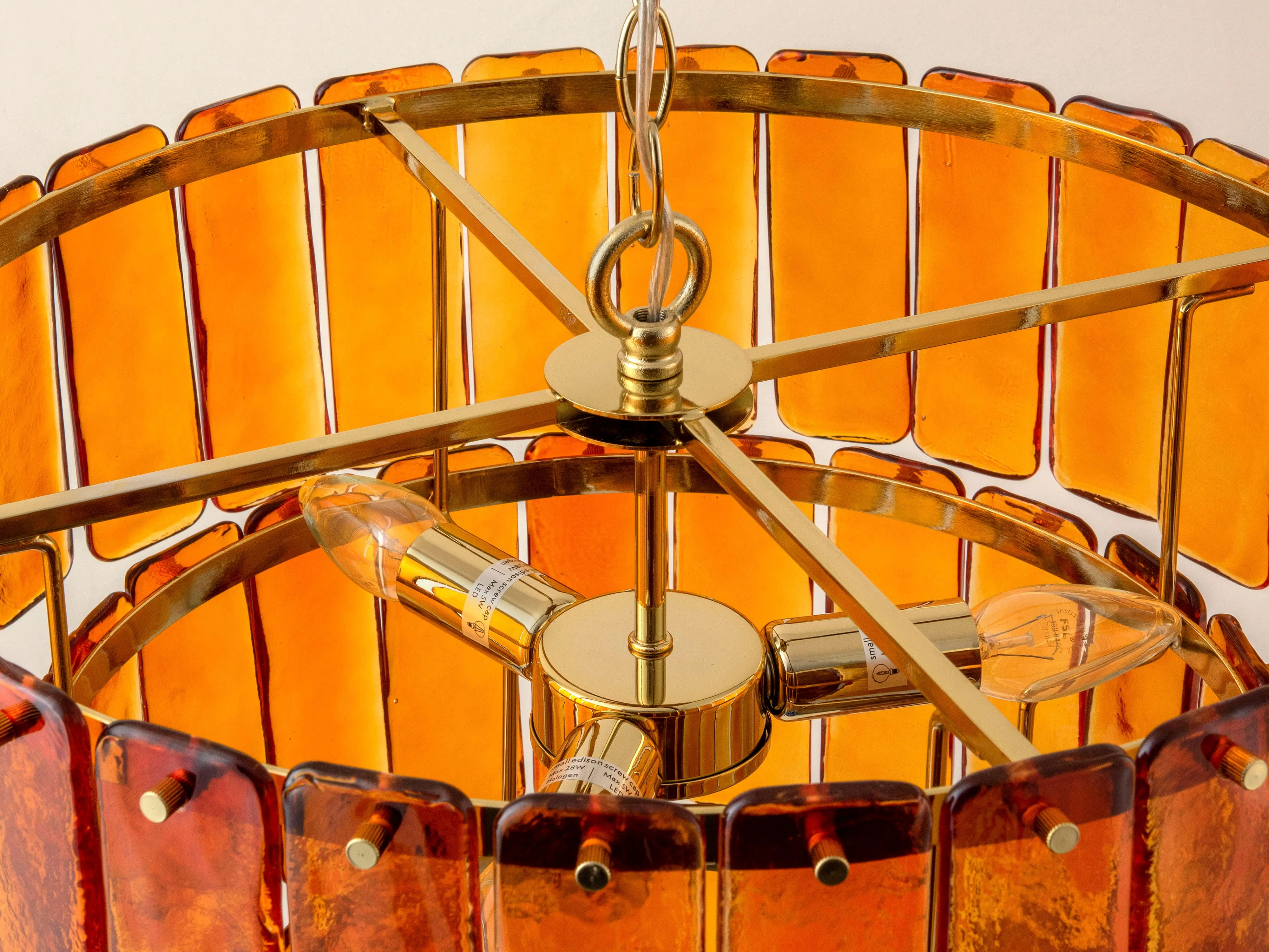 Amber glass 3 tiered chandelier