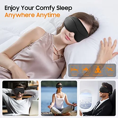 BeHoomi Sleep Mask, Premium Eye Mask for Sleeping, Total Blackout and Comfy, Super Soft Comfortable Sleeping Mask for Home, Office, Travel, Meditation, Yoga, Mothers Day Gifts, Black