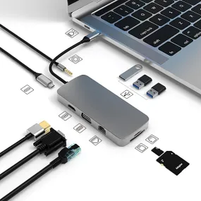 BL10V 10 in 1 USB-C / Type-C to RJ45   VGA   HDMI   3.5mm AUX   SD / TF Card Slot   PD USB-C / Type-C   USB 3.0   2 USB 2.0 Ports Docking Station HUB