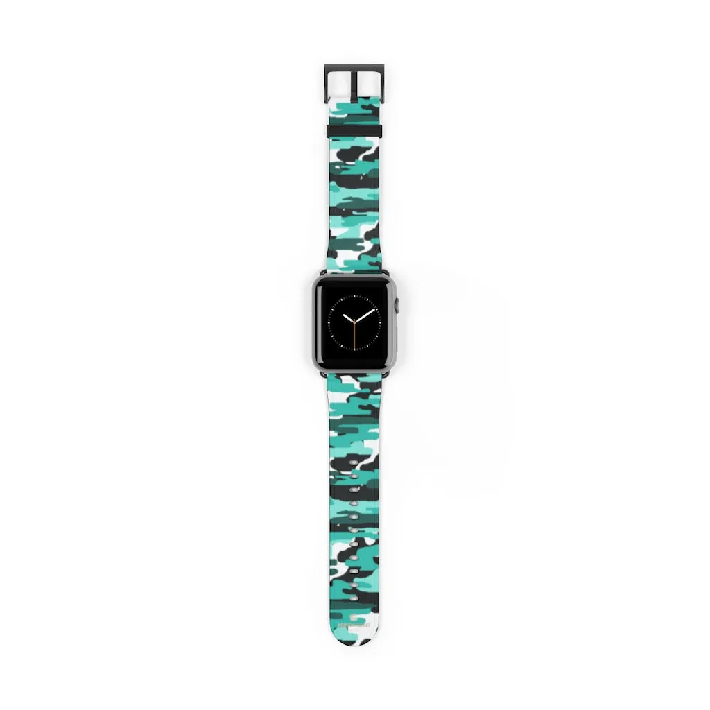 Blue Camo Apple Watch Band, 38mm/42mm Designer Best Watch Bands- Made in USA