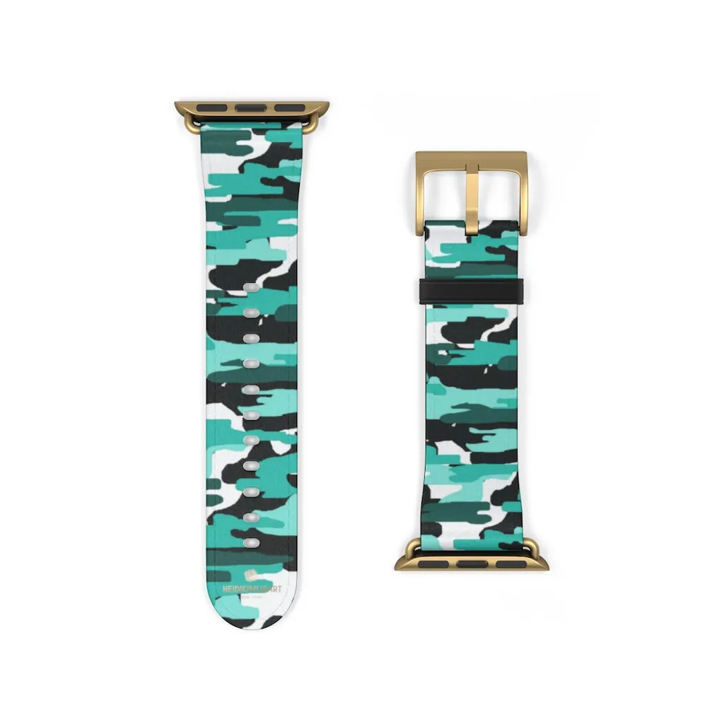 Blue Camo Apple Watch Band, 38mm/42mm Designer Best Watch Bands- Made in USA