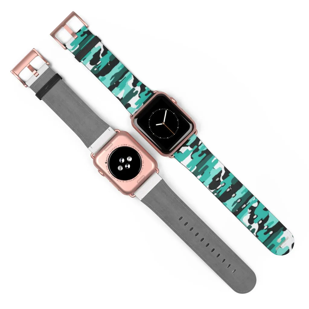 Blue Camo Apple Watch Band, 38mm/42mm Designer Best Watch Bands- Made in USA