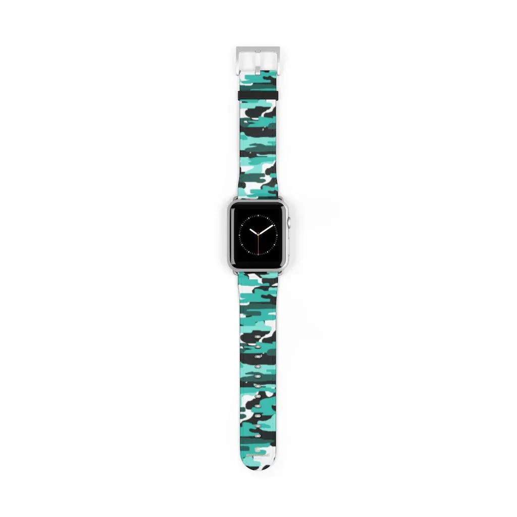 Blue Camo Apple Watch Band, 38mm/42mm Designer Best Watch Bands- Made in USA