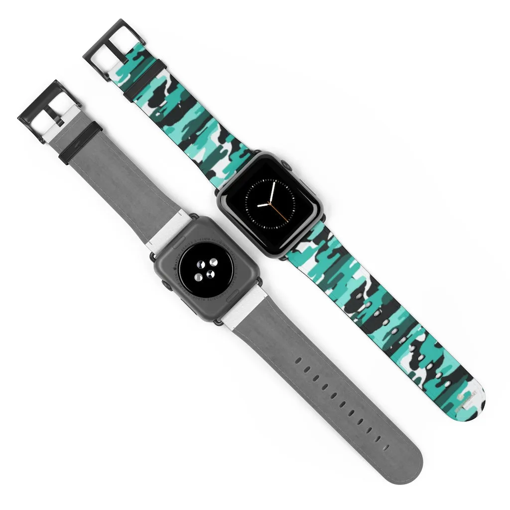 Blue Camo Apple Watch Band, 38mm/42mm Designer Best Watch Bands- Made in USA