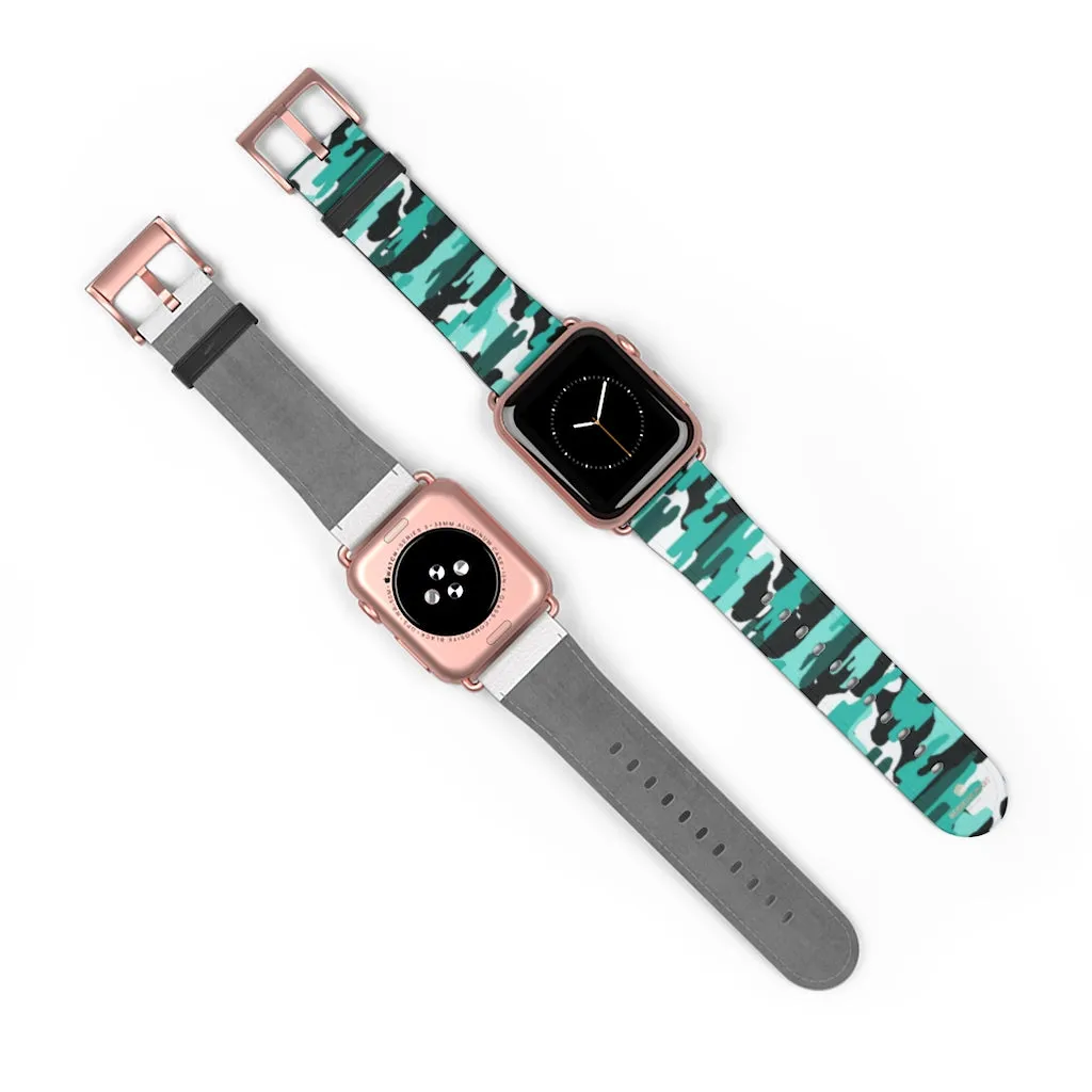 Blue Camo Apple Watch Band, 38mm/42mm Designer Best Watch Bands- Made in USA