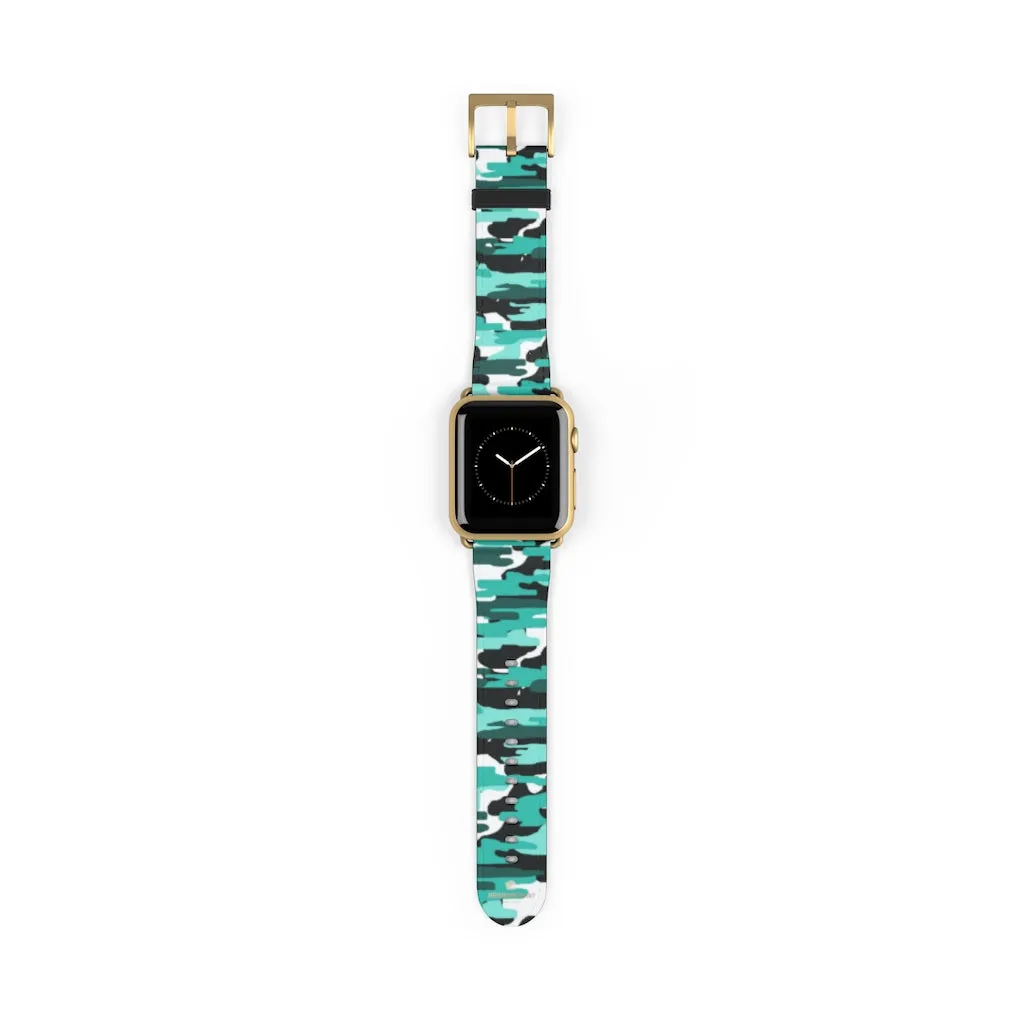 Blue Camo Apple Watch Band, 38mm/42mm Designer Best Watch Bands- Made in USA