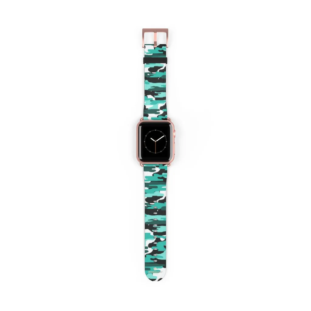 Blue Camo Apple Watch Band, 38mm/42mm Designer Best Watch Bands- Made in USA