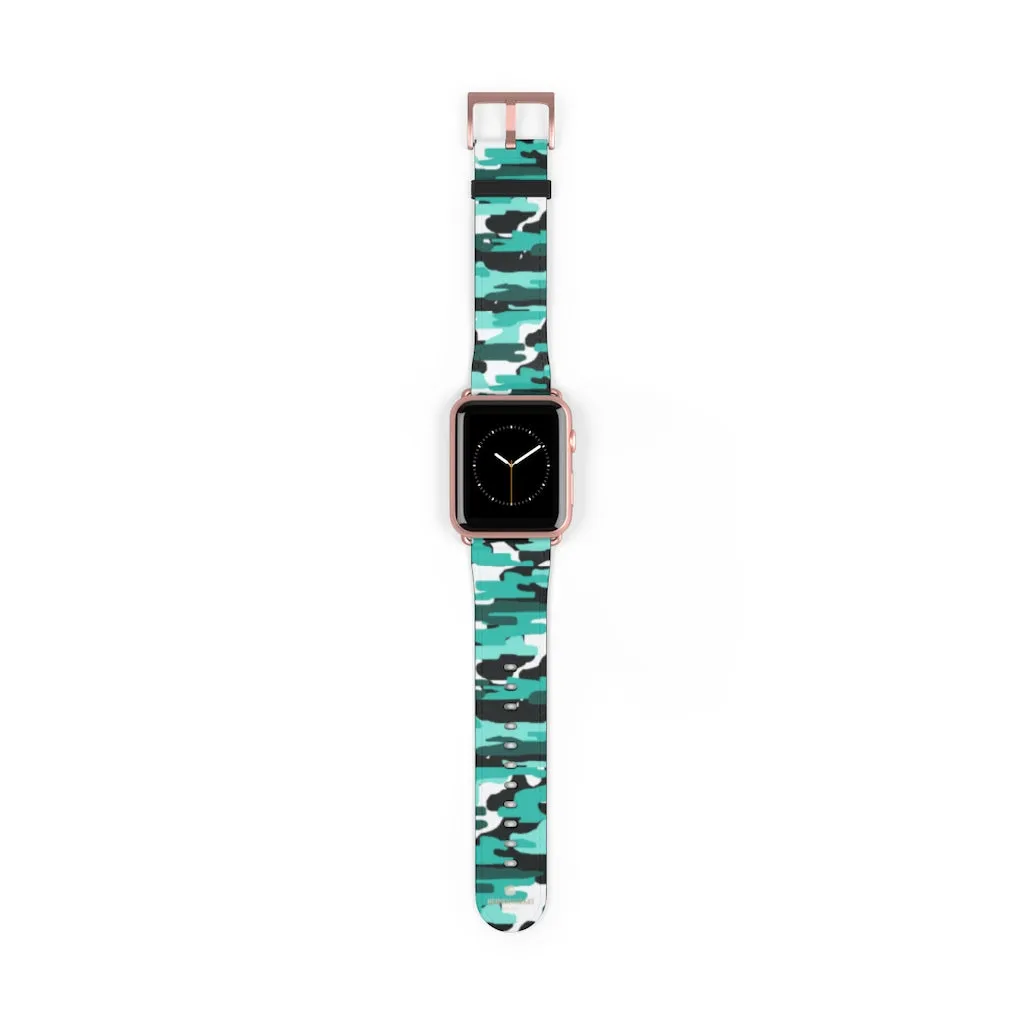 Blue Camo Apple Watch Band, 38mm/42mm Designer Best Watch Bands- Made in USA