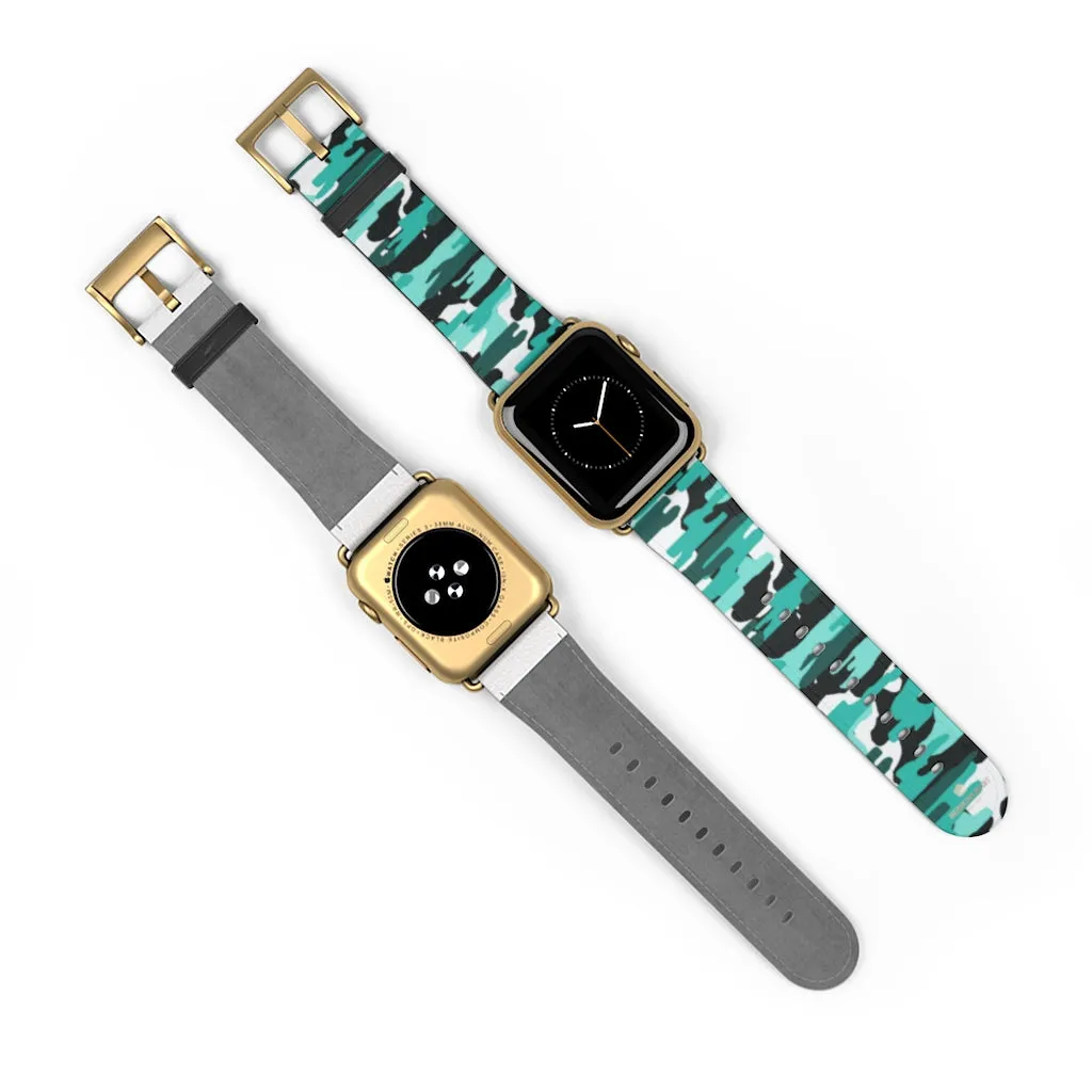 Blue Camo Apple Watch Band, 38mm/42mm Designer Best Watch Bands- Made in USA