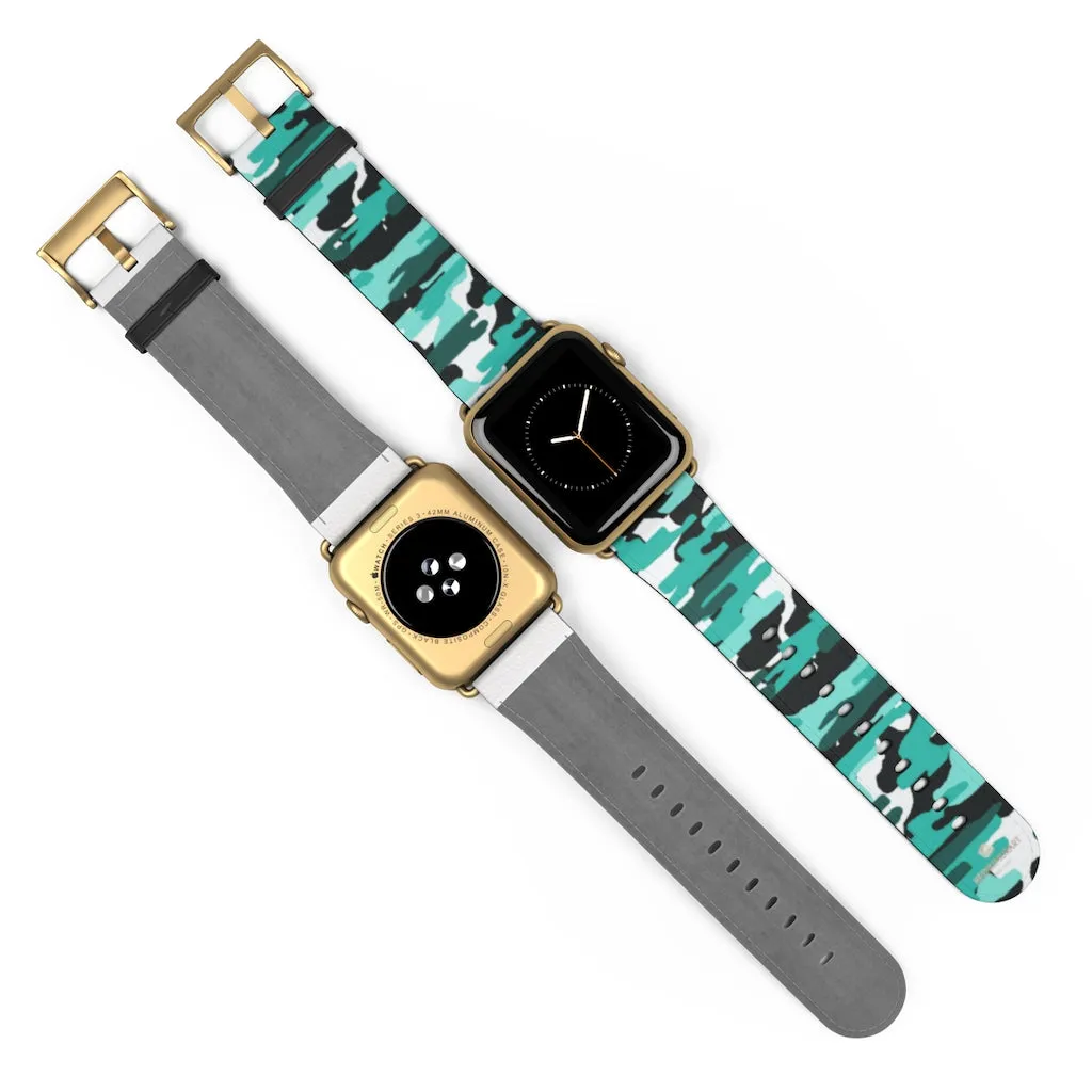 Blue Camo Apple Watch Band, 38mm/42mm Designer Best Watch Bands- Made in USA