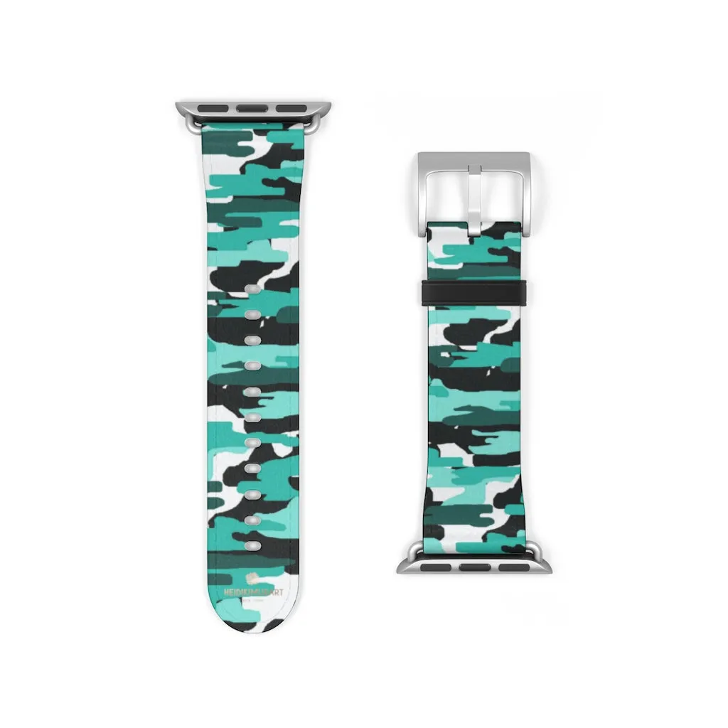 Blue Camo Apple Watch Band, 38mm/42mm Designer Best Watch Bands- Made in USA