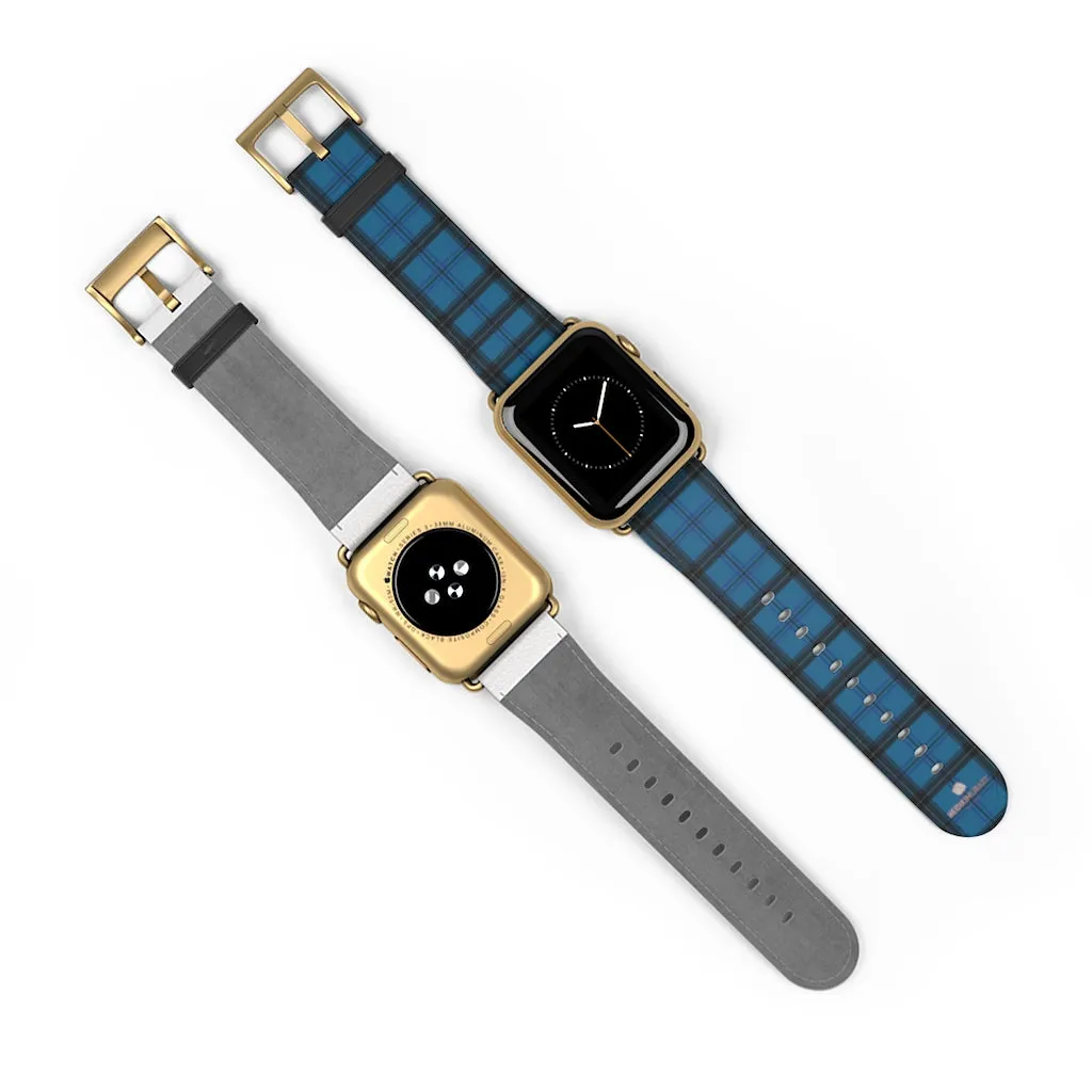 Blue Plaid Apple Watch Band, Plaid Tartan Print 38mm/42mm Watch Band- Made in USA