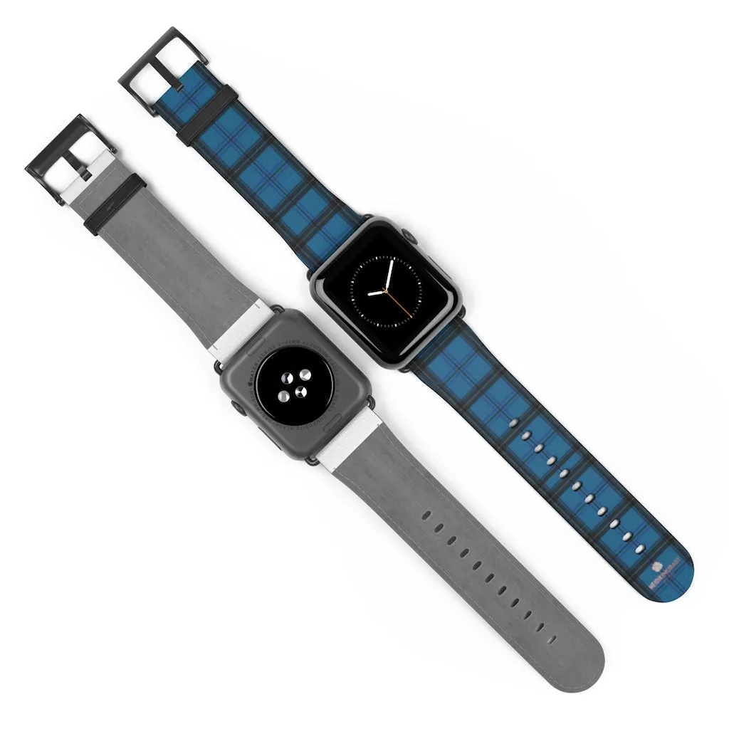 Blue Plaid Apple Watch Band, Plaid Tartan Print 38mm/42mm Watch Band- Made in USA