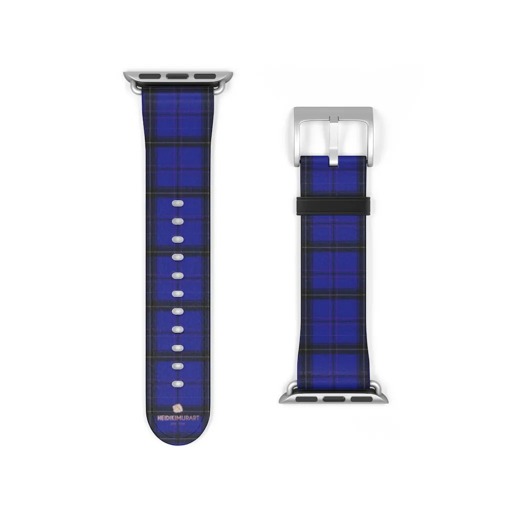 Blue Plaid Apple Watch Band, Tartan Scottish Print 38mm/42mm Watch Bands- Made in USA