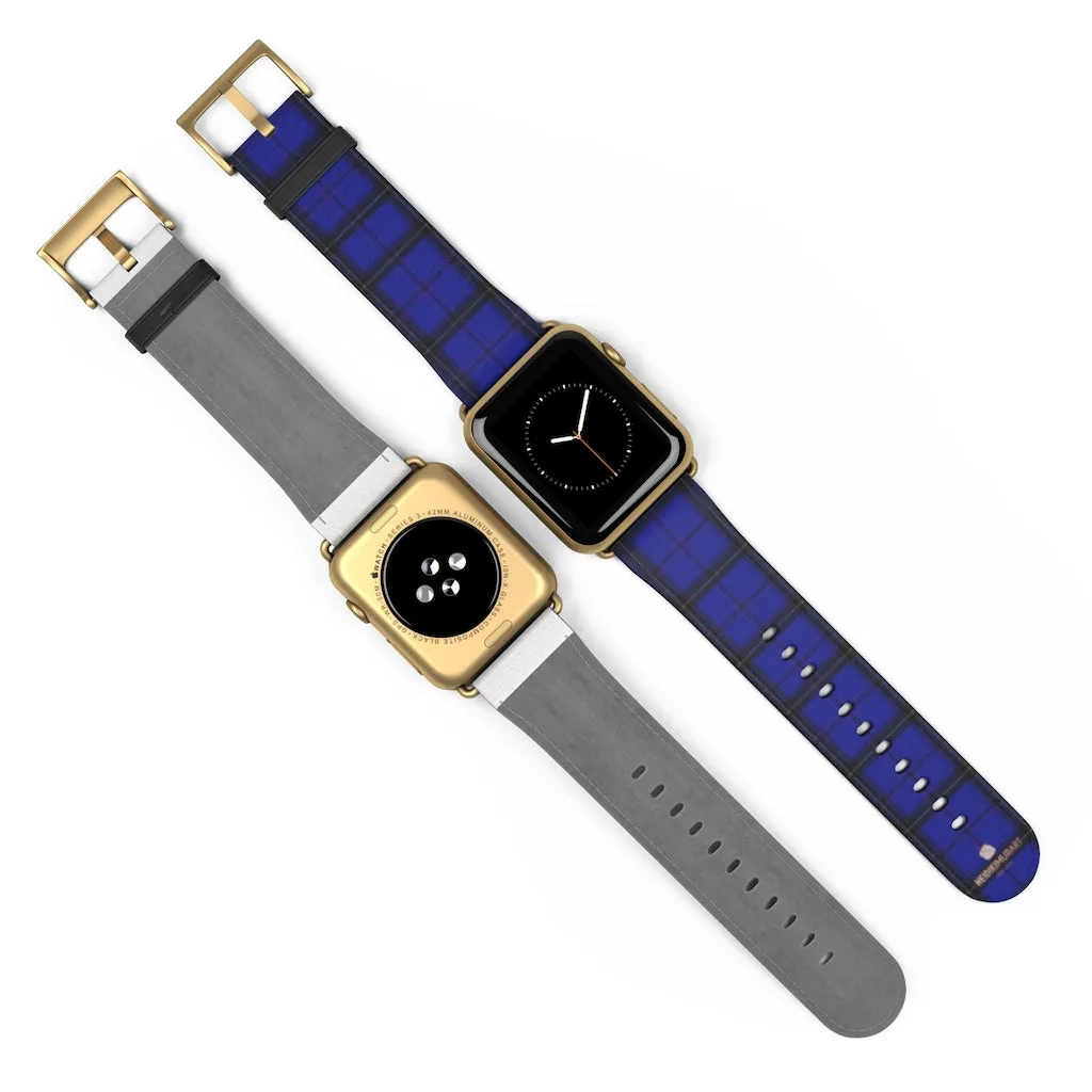 Blue Plaid Apple Watch Band, Tartan Scottish Print 38mm/42mm Watch Bands- Made in USA